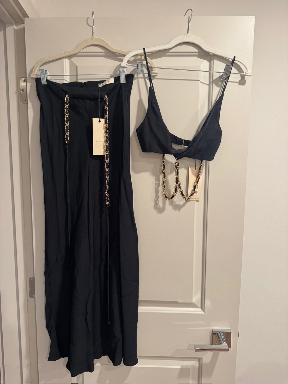 bec + bridge Black Maxi Skirt and Chain-Accent Bralette Set